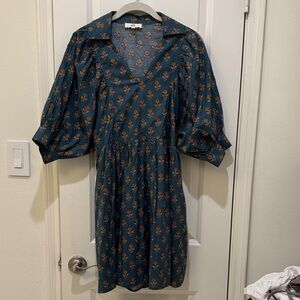 Entro Teal Floral block print Dress